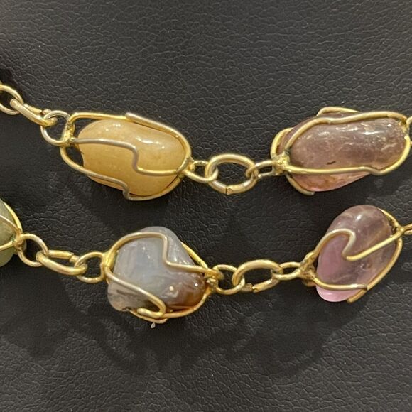 Vintage Artisan Wire Wrapped Semi Precious Stone Cage Necklace Handmade - Picture 4 of 9